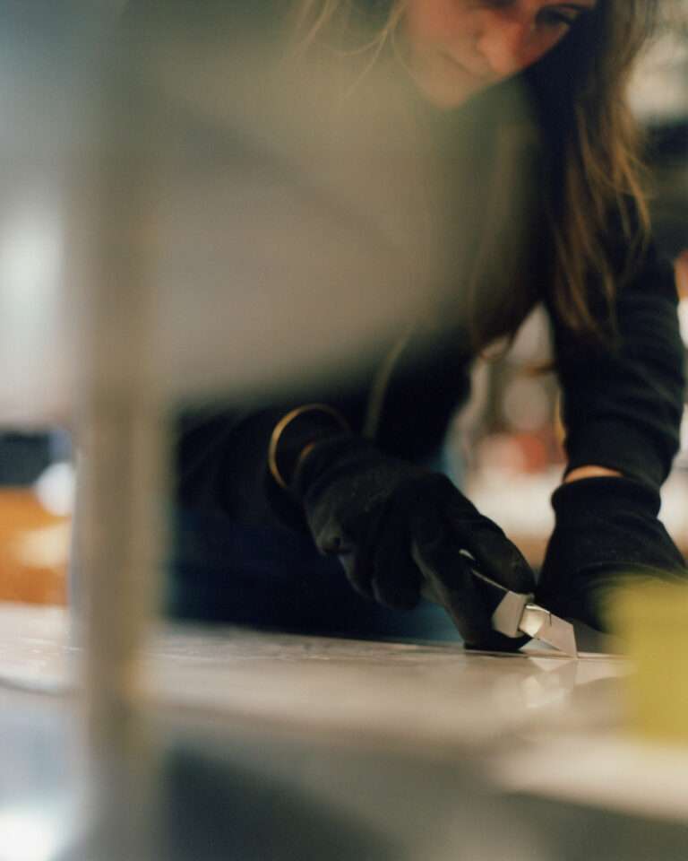 Detail shot of materials being shaped for a bespoke lamp by Studio Elémentaires