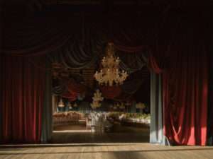 Elegant dining setup with refined decorations at Dior party in Venice Arsenal