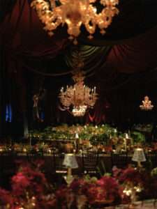 Elegant dining setup with refined decorations at Dior party in Venice Arsenal