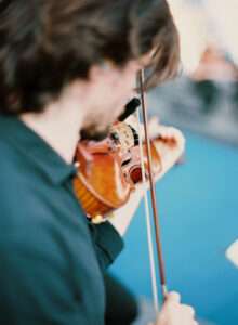 Classical musicians on stage at PSG stadium during Ligue 1 closing event