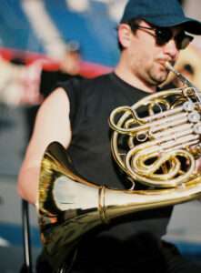 Orchestra performing during Ligue 1 closing ceremony led by Thomas Roussel