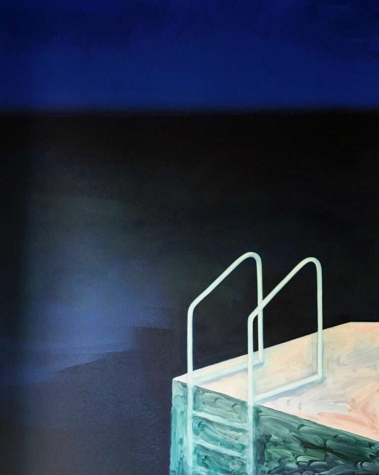 Deep blue tones and textured layers in Arnaud Kool's artwork