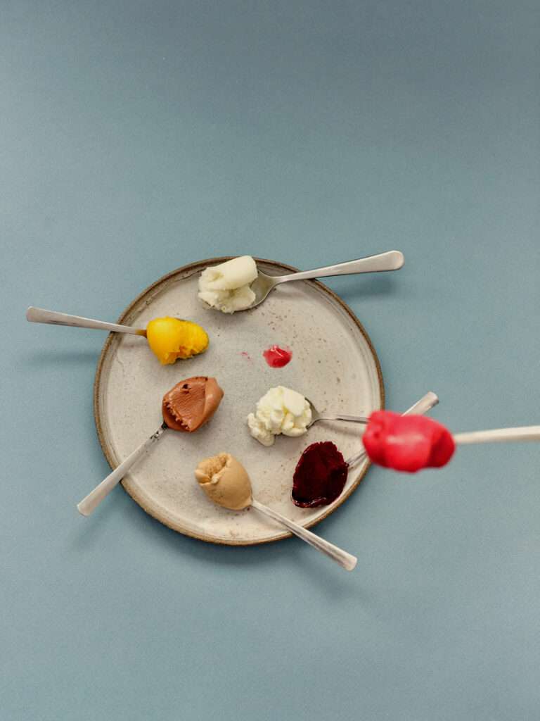 Colorful icecream presentation crafted by Greek pastry chef Nikolas Koulepis