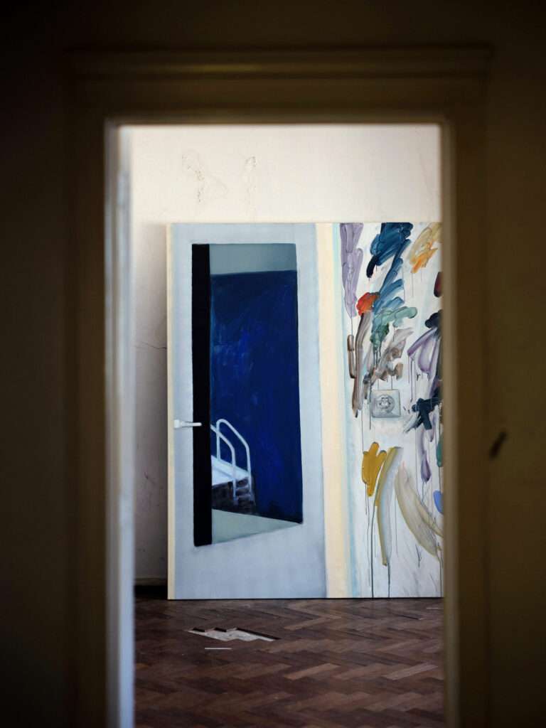 Layered composition showing depth in Arnaud Kool's painting process